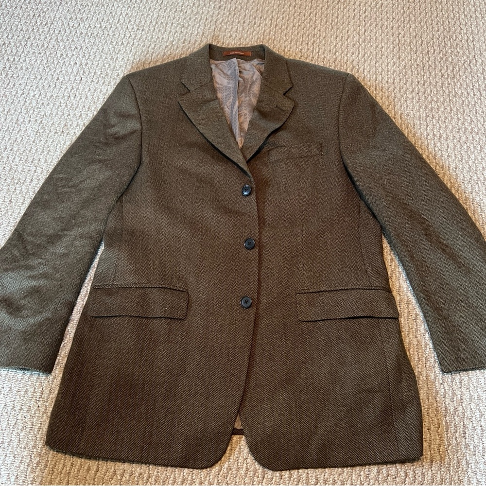 Michael Kors Men’s Blazer, 40R, Brown Herringbone, Wool